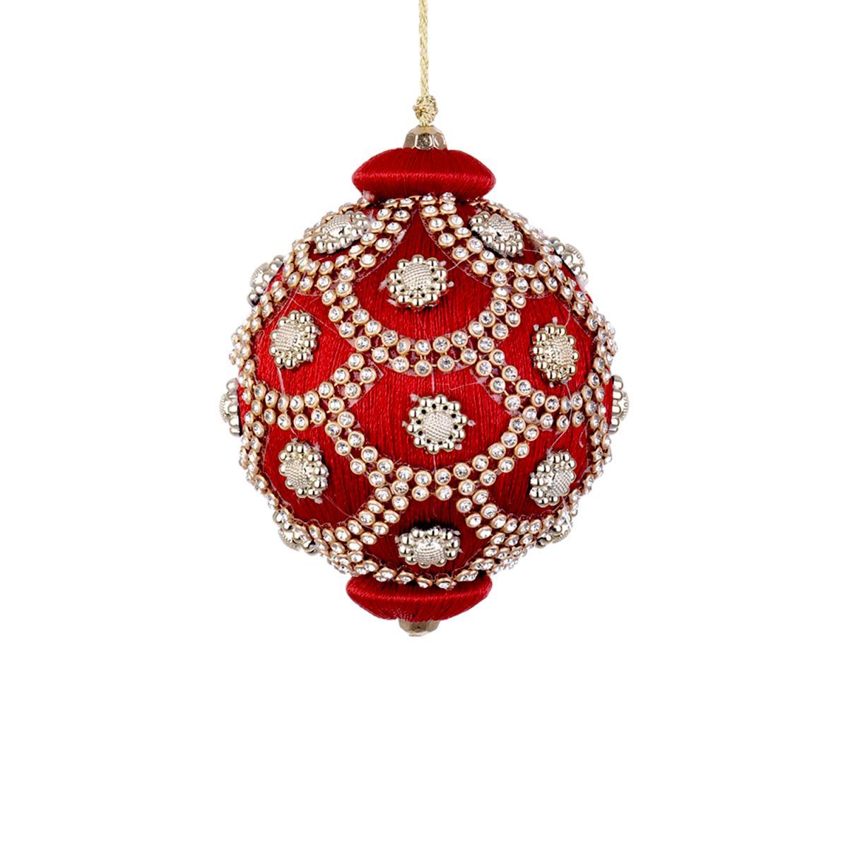 Pallina Natale cm.Ø8 Rossa con Perline |Bizzotto