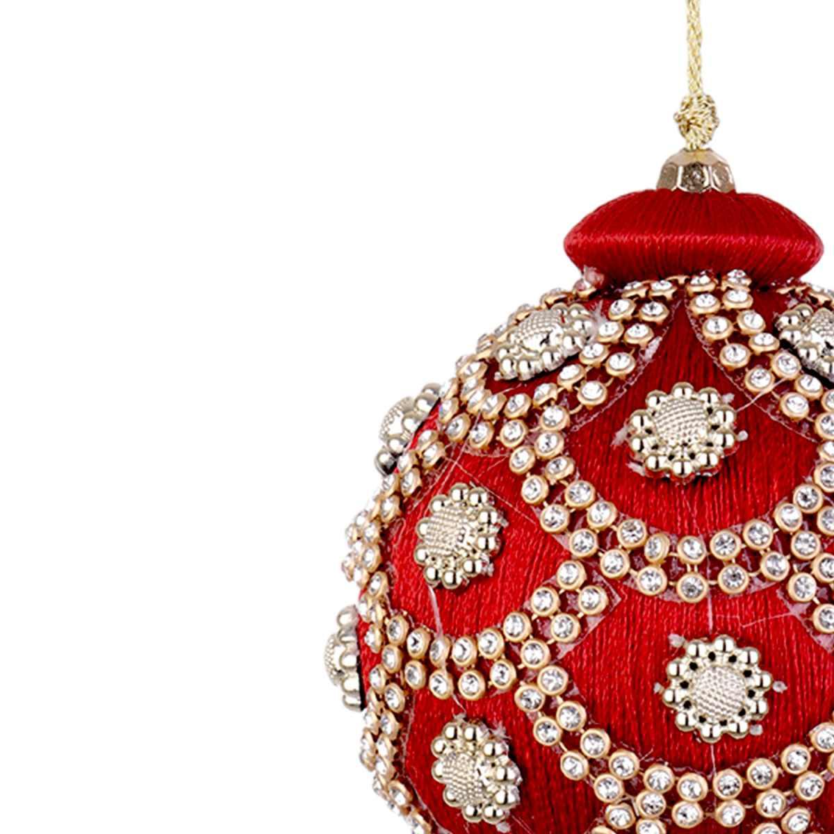 Pallina Natale cm.Ø8 Rossa con Perline |Bizzotto