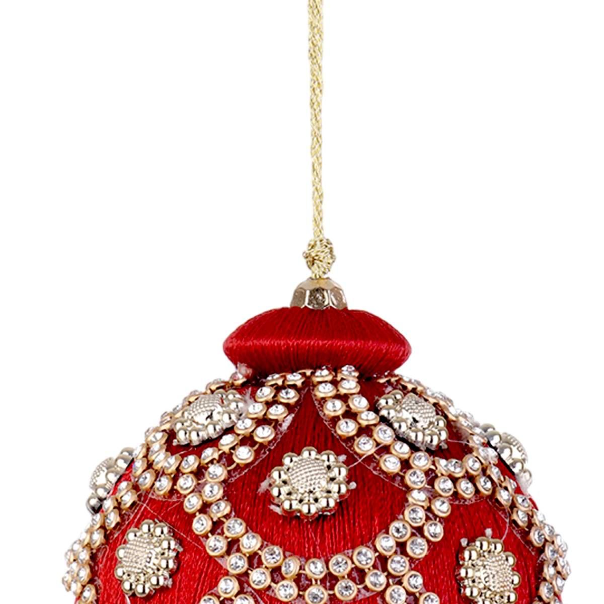 Pallina Natale cm.Ø8 Rossa con Perline |Bizzotto