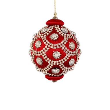 Pallina Natale cm.Ø8 Rossa con Perline |Bizzotto