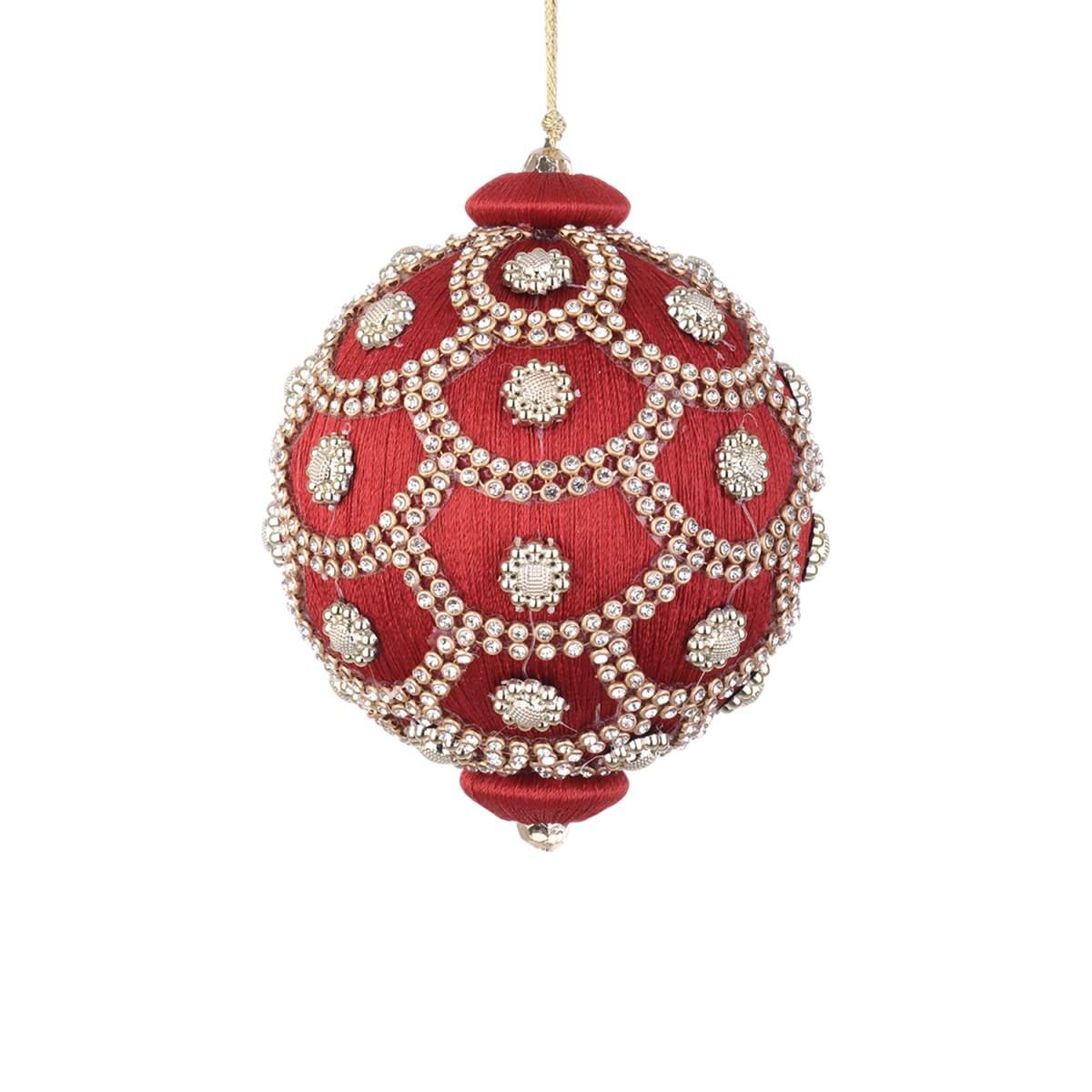 Pallina Natale cm.Ø10 Rossa con Perline |Bizzotto