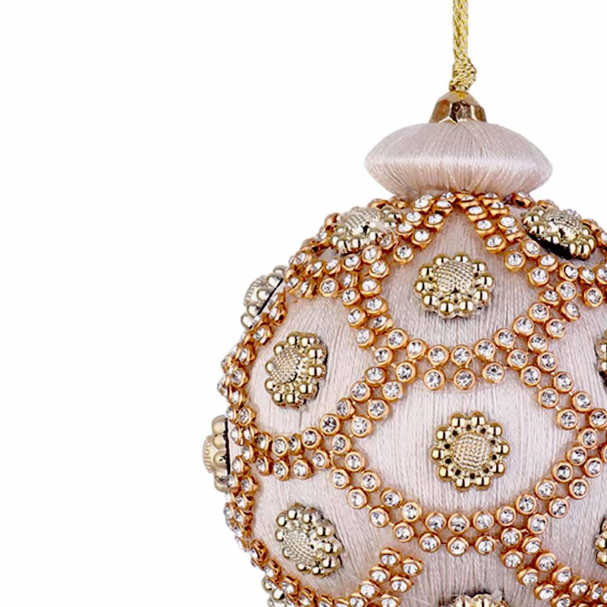 Pallina Natale cm.Ø8 Bianca con Perline |Bizzotto