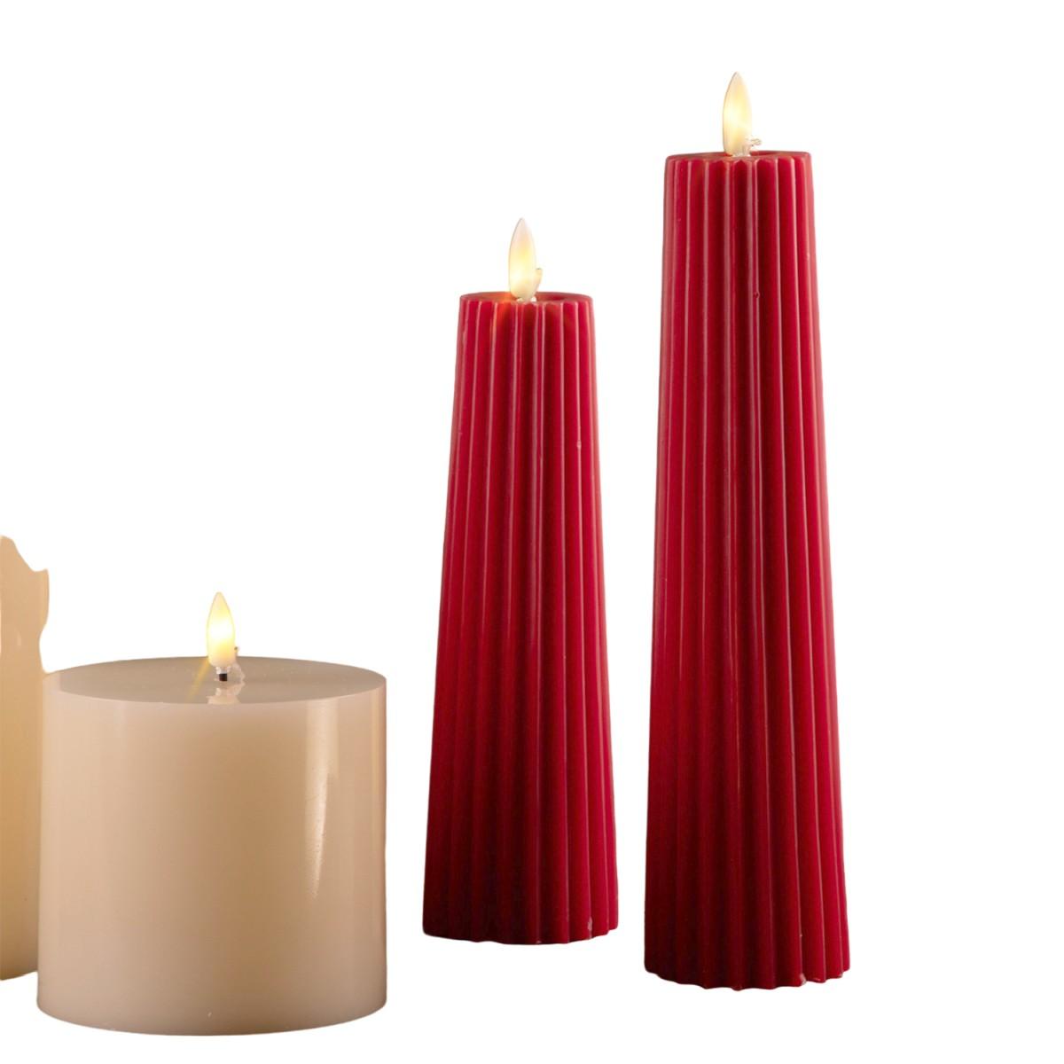 Candela cm.Ø6x21 Cilindro Rossa Rigata con Fiamma | Bianchi Dino