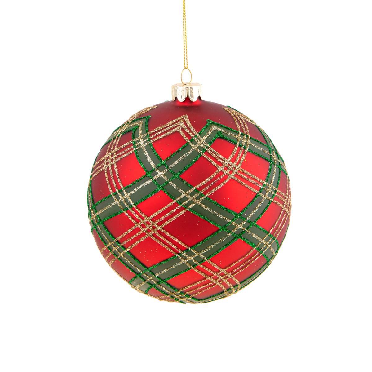 Pallina Natale Vetro cm.Ø10 Rossa Verde Scottisch |Bianchi Dino