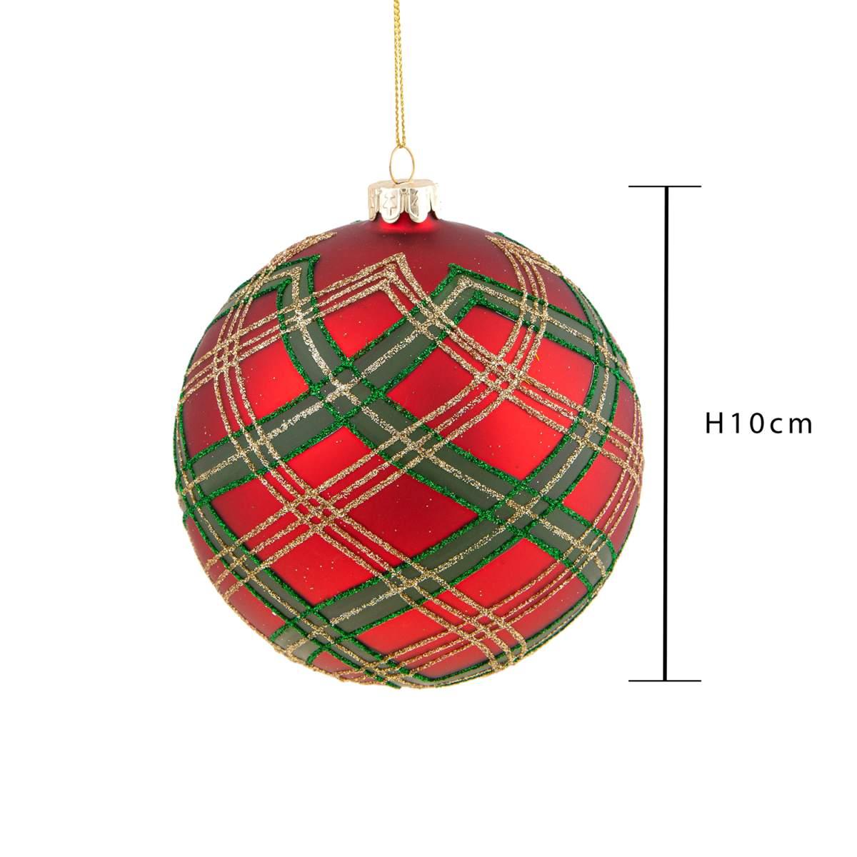 Pallina Natale Vetro cm.Ø10 Rossa Verde Scottisch |Bianchi Dino
