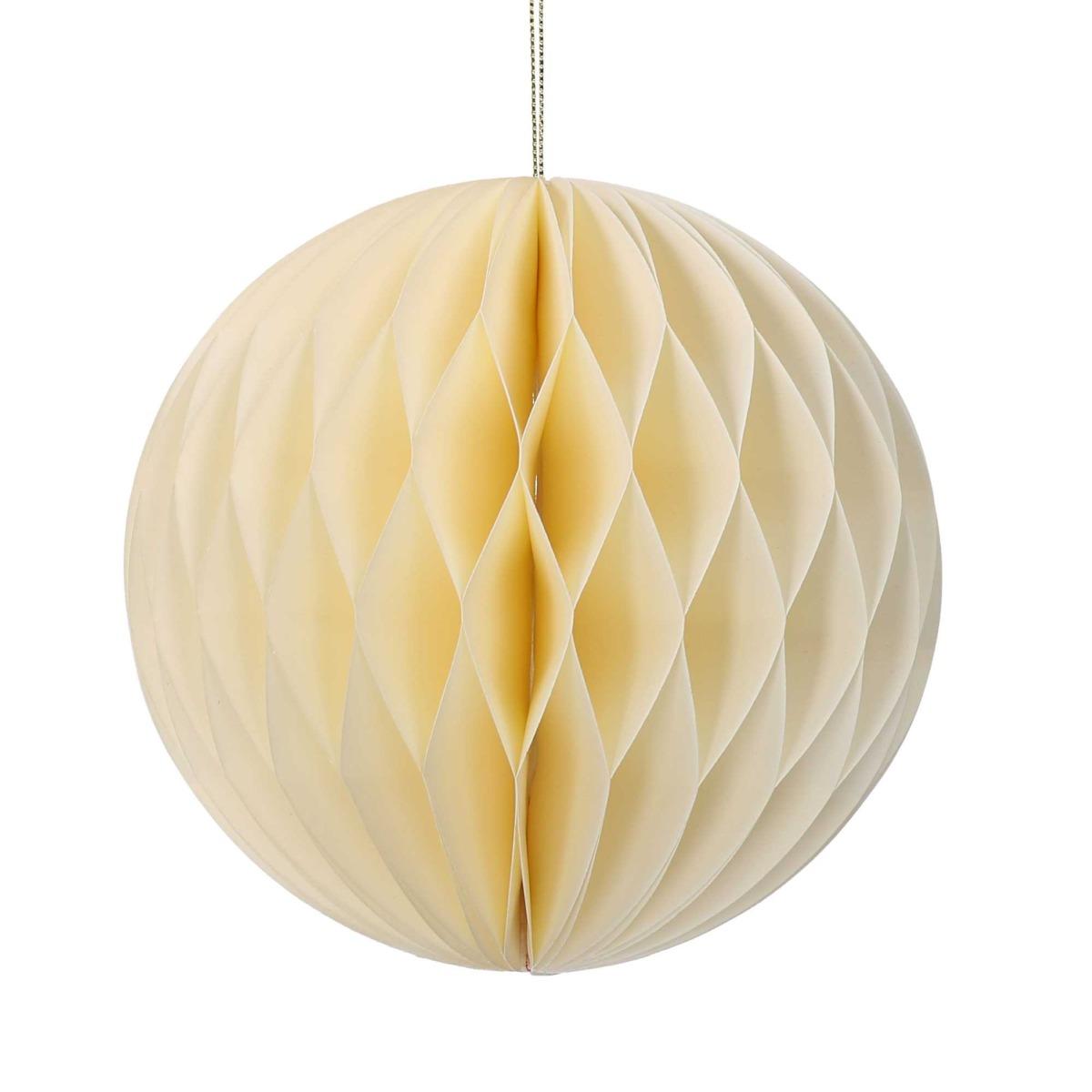 Pallina Natale Carta cm.Ø10 Bianco Avorio Nido d'Ape |Vacchetti