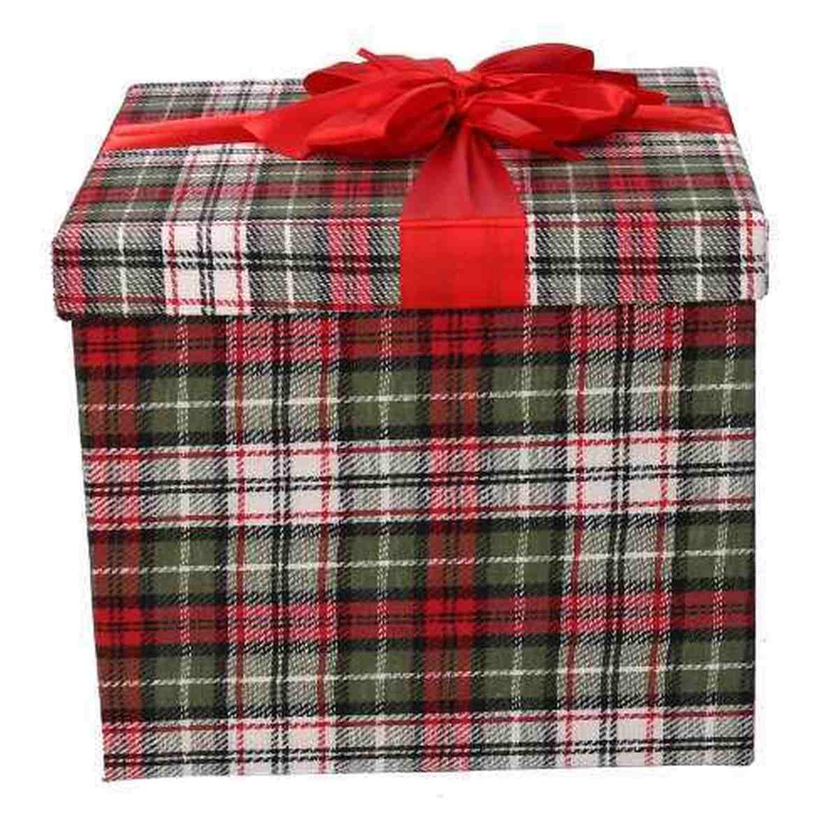 Scatola Natale Cartone Tartan Verde Rossa cm.27x27x25 |Vacchetti