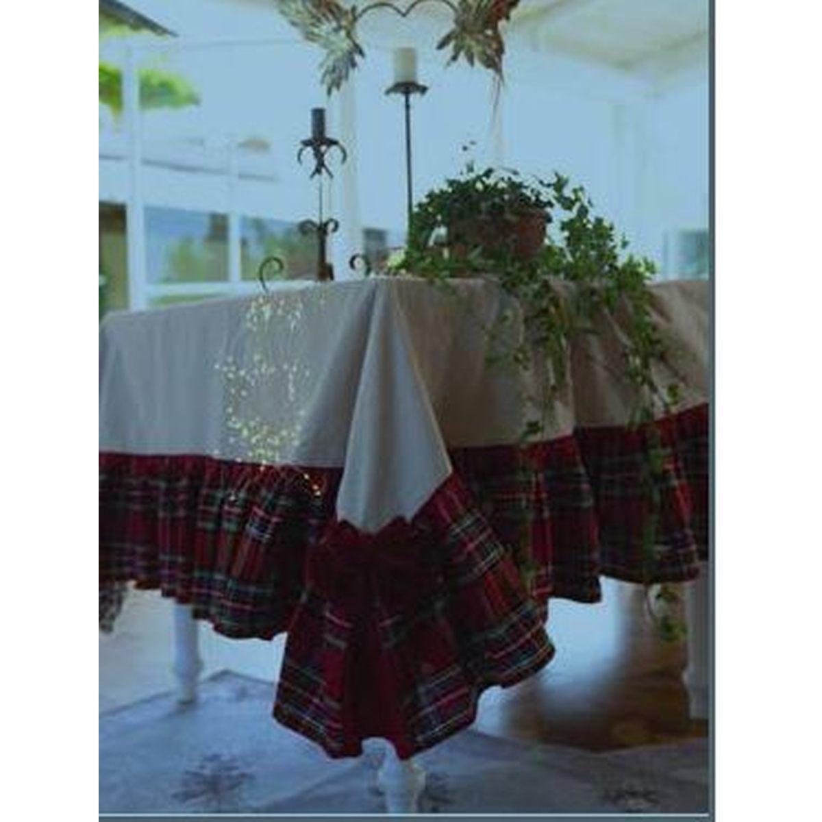 Tovaglia Natalizia cm.155x360 Resinata Fantasia Tartan con Voila Disponibile 2 Colori -661 Rosso |Atelier17