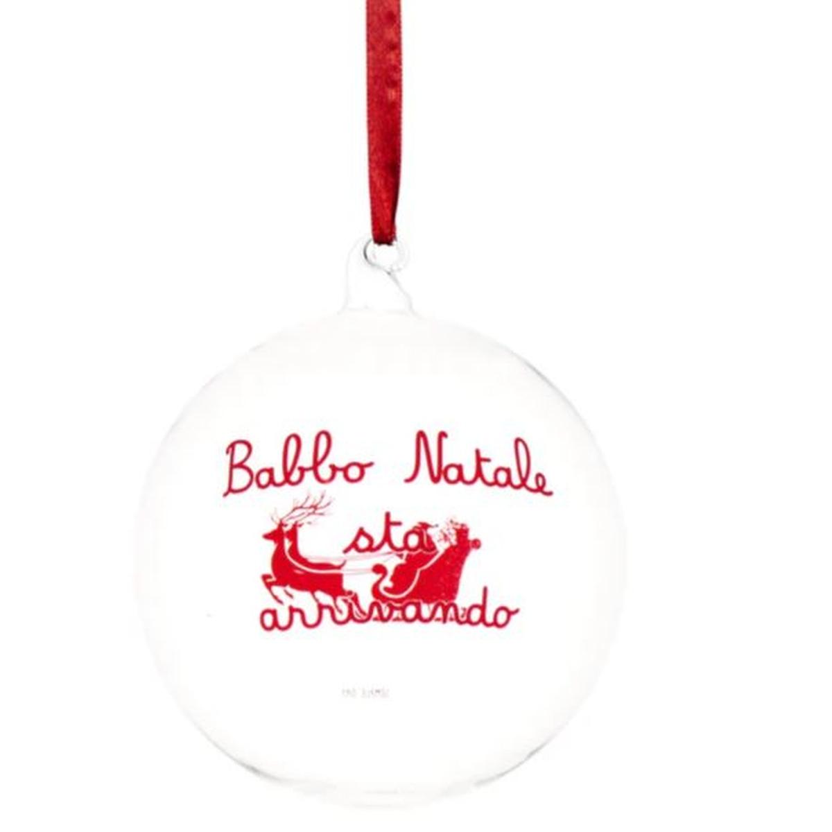 Pallina Natale Vetro cm.Ø15 con Scritta Babbo sta Arrivando |Simple
