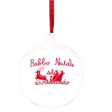 Pallina Natale Vetro cm.Ø15 con Scritta Babbo sta Arrivando |Simple
