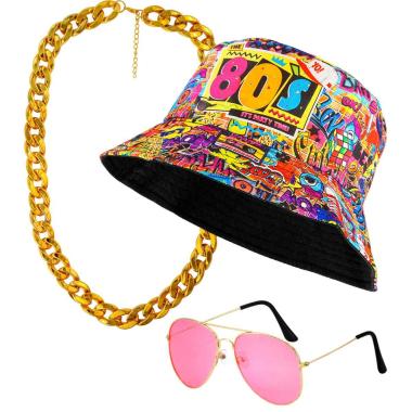 Moda Funky Capello Occhiali Collana Anni '80 Set pz.4 |Widmann