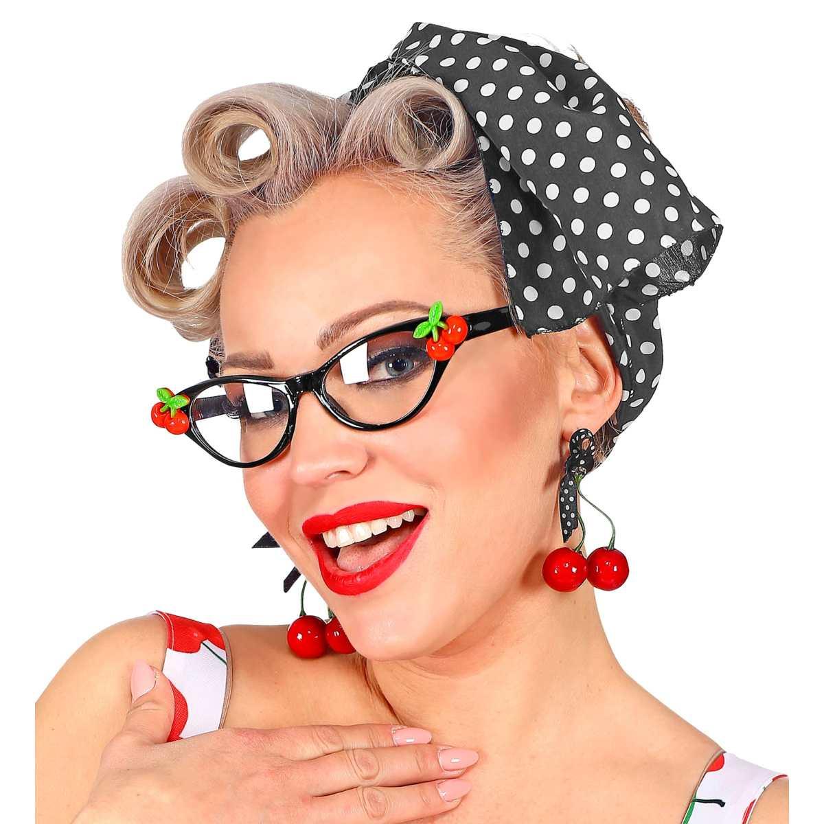 Anni '50 Cherry Con Occhiali Foulard E Orecchini |Widmann