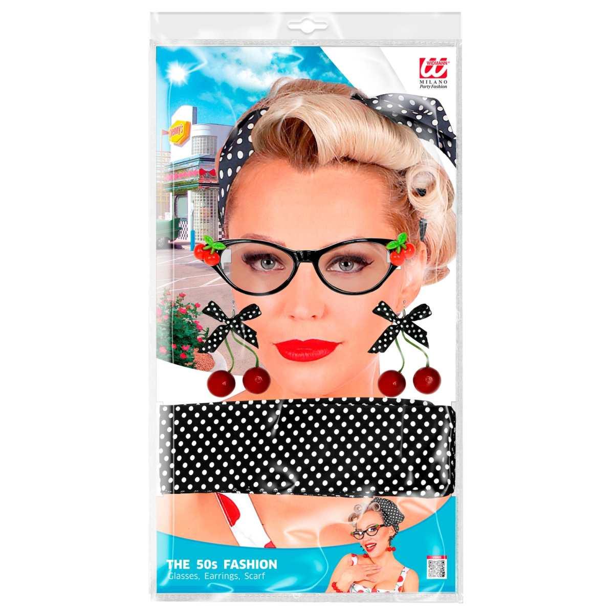 Anni '50 Cherry Con Occhiali Foulard E Orecchini |Widmann