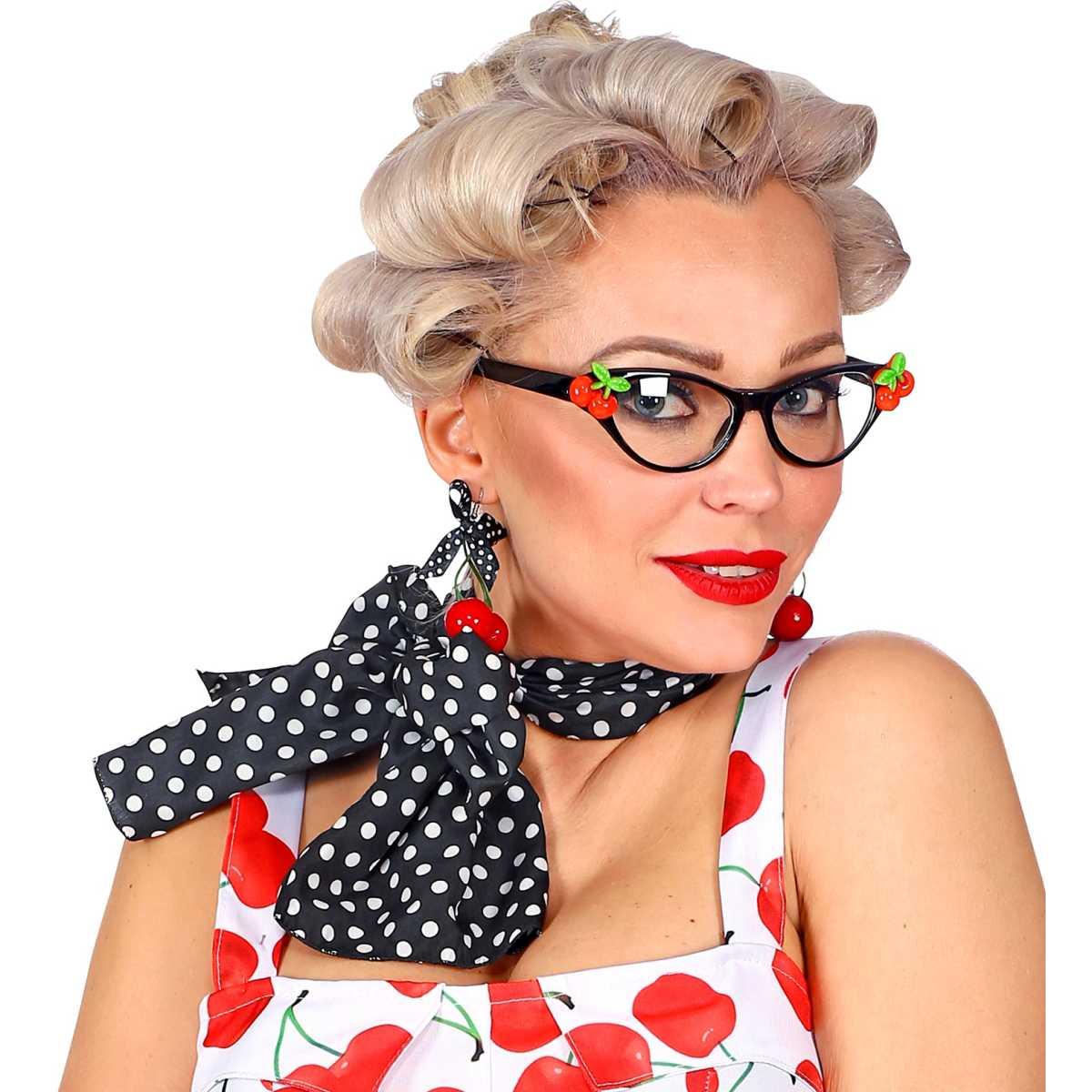 Anni '50 Cherry Con Occhiali Foulard E Orecchini |Widmann