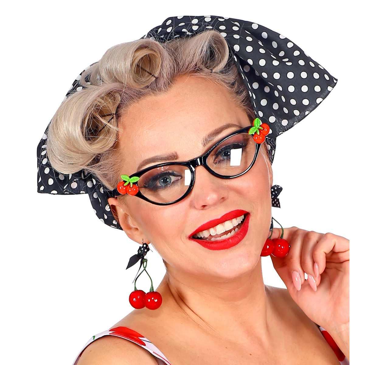 Anni '50 Cherry Con Occhiali Foulard E Orecchini |Widmann
