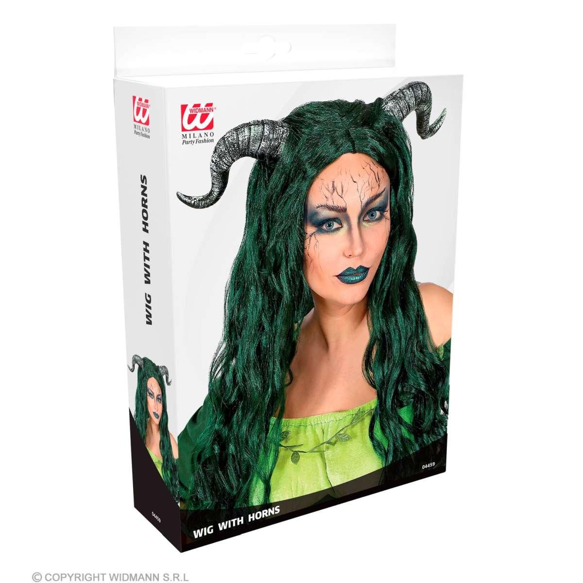 Parrucca Verde Mossa Con Corna Nere |Widmann
