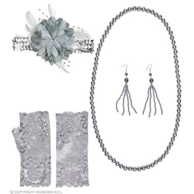 Charleston Con Fascia Collana Orecchini Guanti Set pz.4 |Widmann