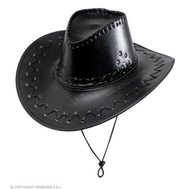 Cappello Cowboy Similpelle Nero Con Cuciture |Widmann