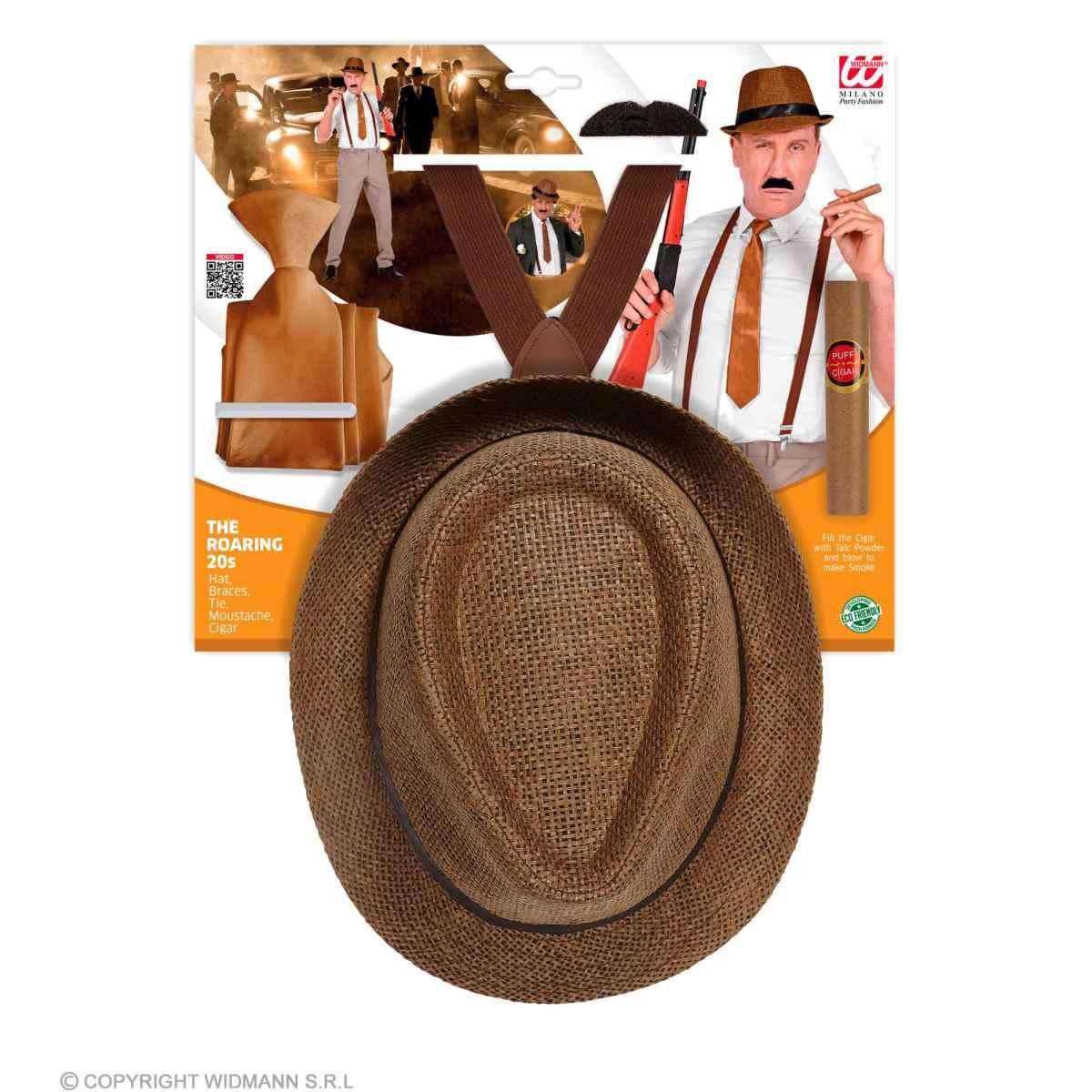 Anni '20 Con Cappello Bretelle Cravatta Baffi E Sigaro Set pz.5 |Widmann
