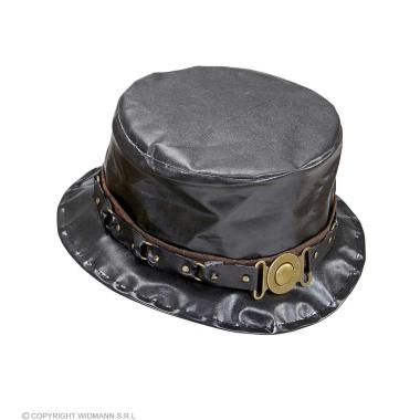 Cappello Cilindro Nero Similpelle Con Banda Decorata |Widmann