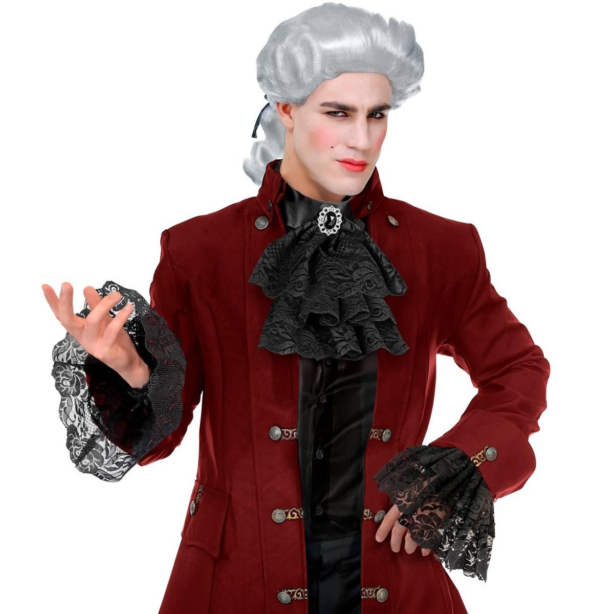 Jabot Tessuto Nero Pizzo Con Polsini |Widmann