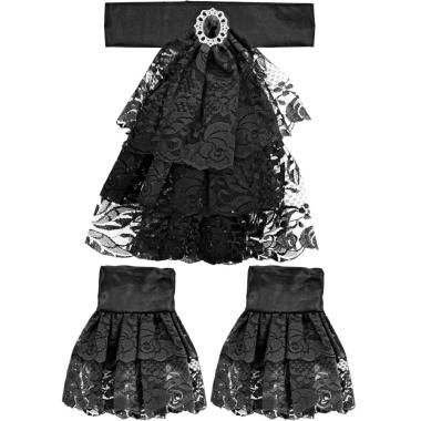 Jabot Tessuto Nero Pizzo Con Polsini |Widmann