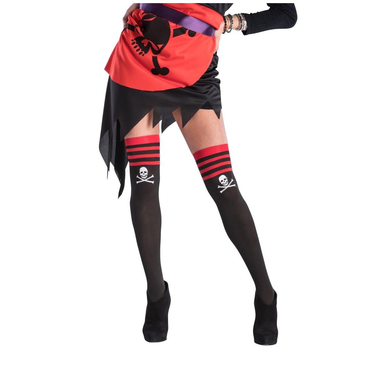 Collant Autoreggenti Nere Con Righe Rosse E Teschi |Carnival Toys