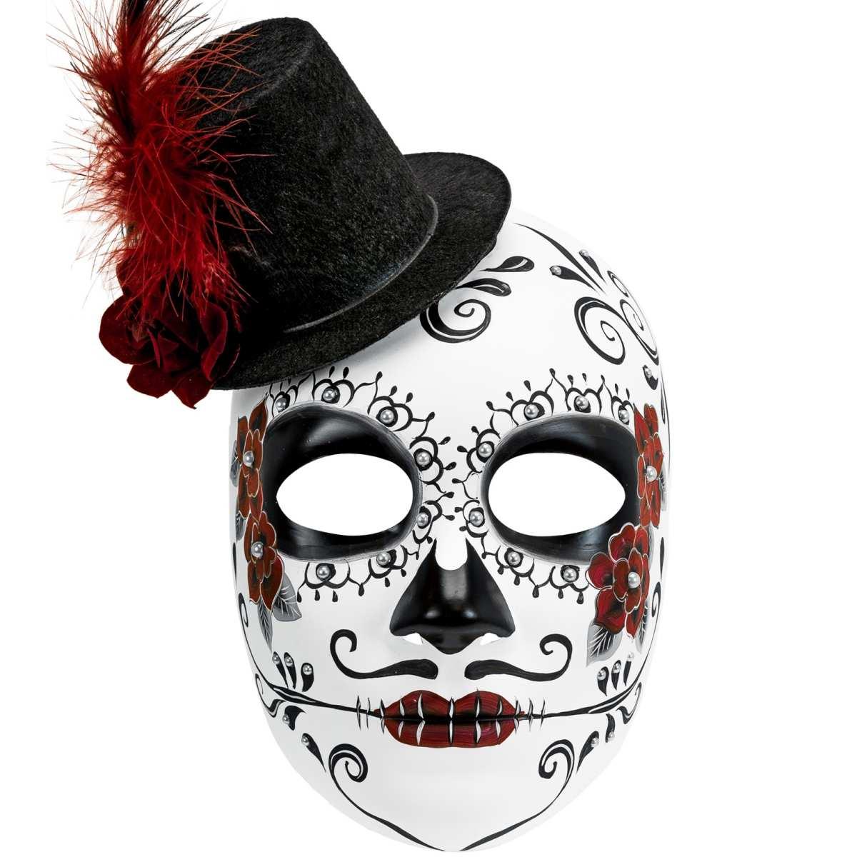 Maschera Viso Pvc Horror Dia De Los Muertos Con Mini Cappello |Widmann