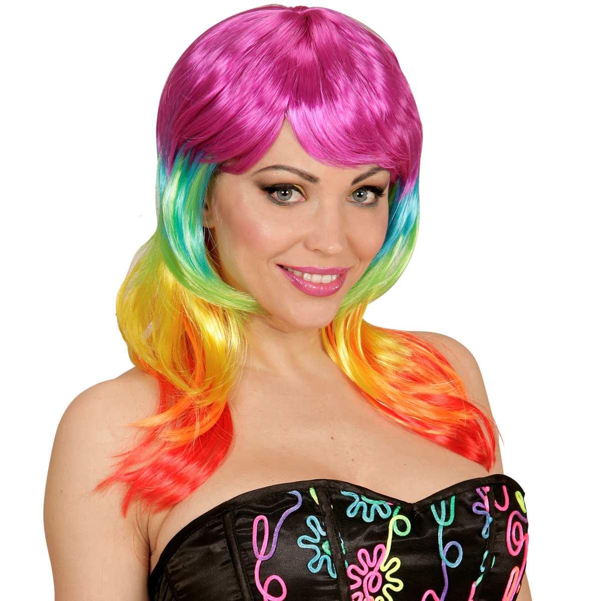 Parrucca Multicolor Mossa Con Frangia |Widmann