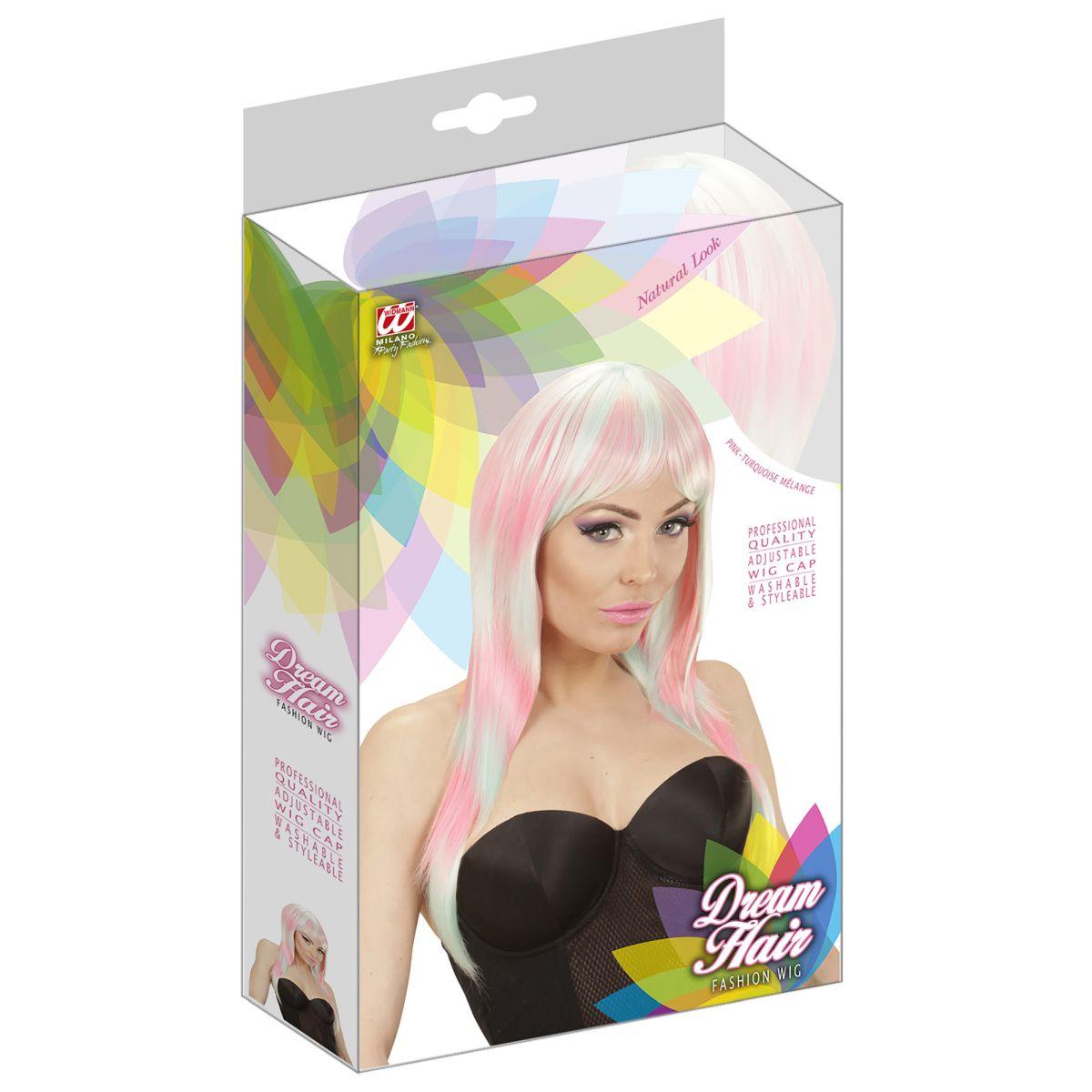 Parrucca Dream Rosa Turchese Liscia Con Frangia |Widmann