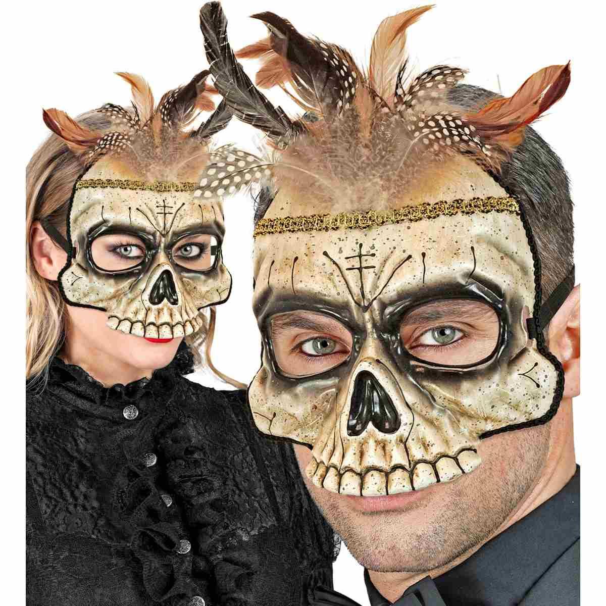 Maschera Viso Tessuto Horror Teschio Voodoo |Widmann