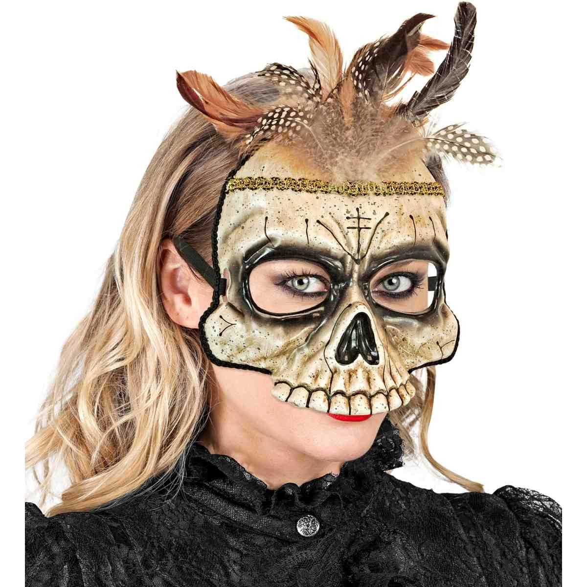Maschera Viso Tessuto Horror Teschio Voodoo |Widmann