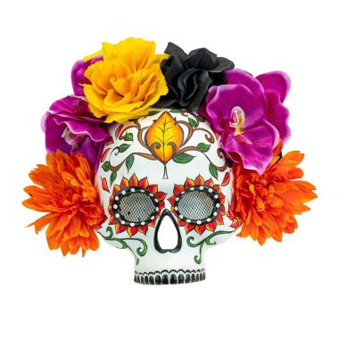 Maschera Viso Pvc Horror Dia De Los Muertos Con Fiori Mezzo Viso |Widmann