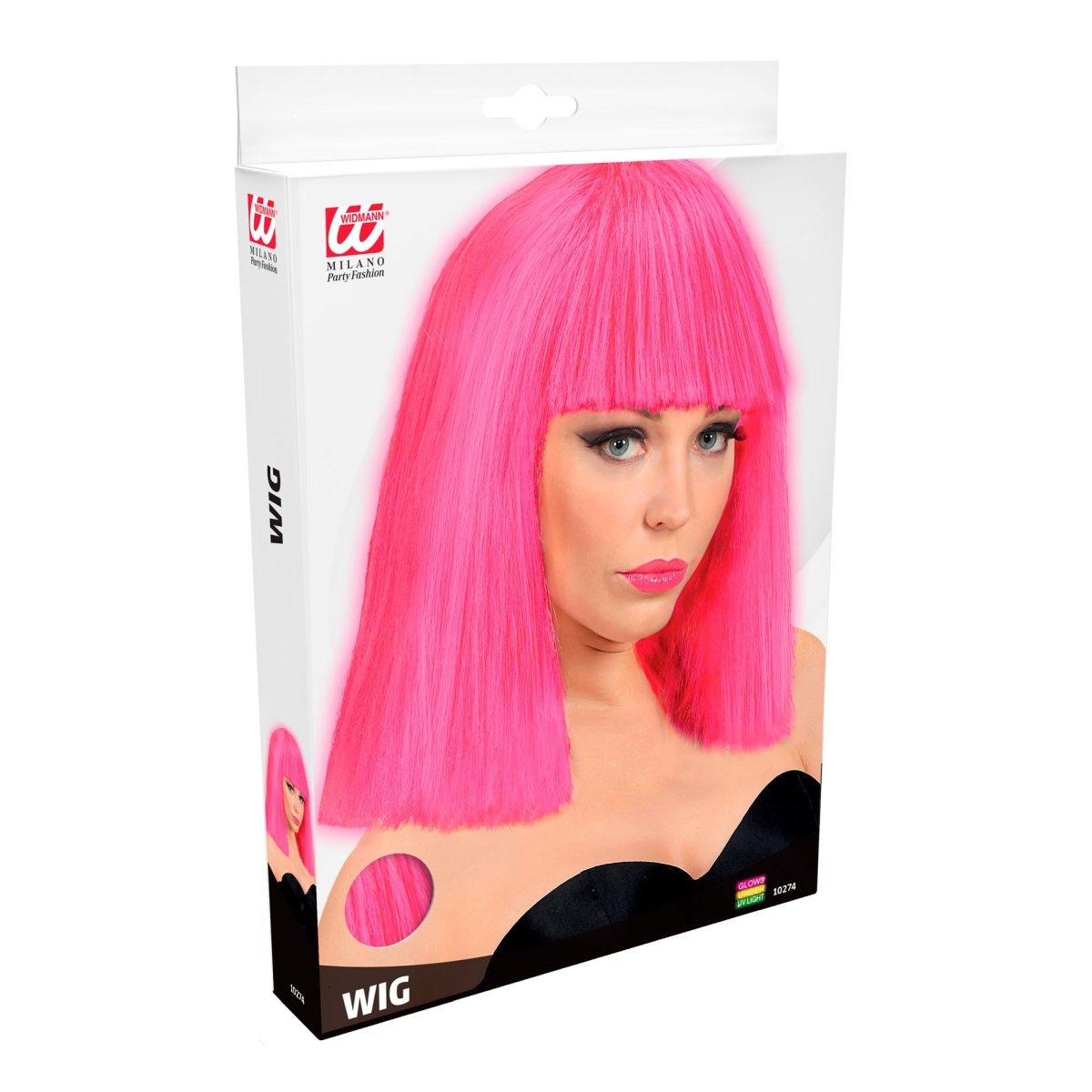 Parrucca Caschetto Rosa Fluo Liscia Con Frangia Show Girl |Widmann