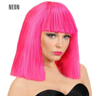 Parrucca Caschetto Rosa Fluo Liscia Con Frangia Show Girl |Widmann