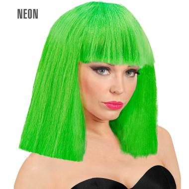 Parrucca Caschetto Verde Fluo Liscia Con Frangia Show Girl |Widmann