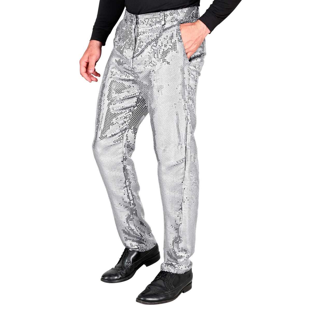 Pantaloni Anni Party Disco Argento con Paillettes |Widmann