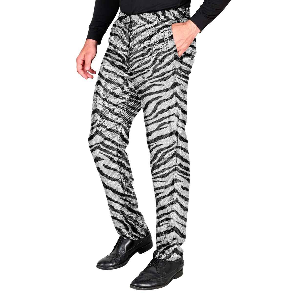 Pantaloni Anni Party Disco Animalier Zebrati con Paillettes |Widmann