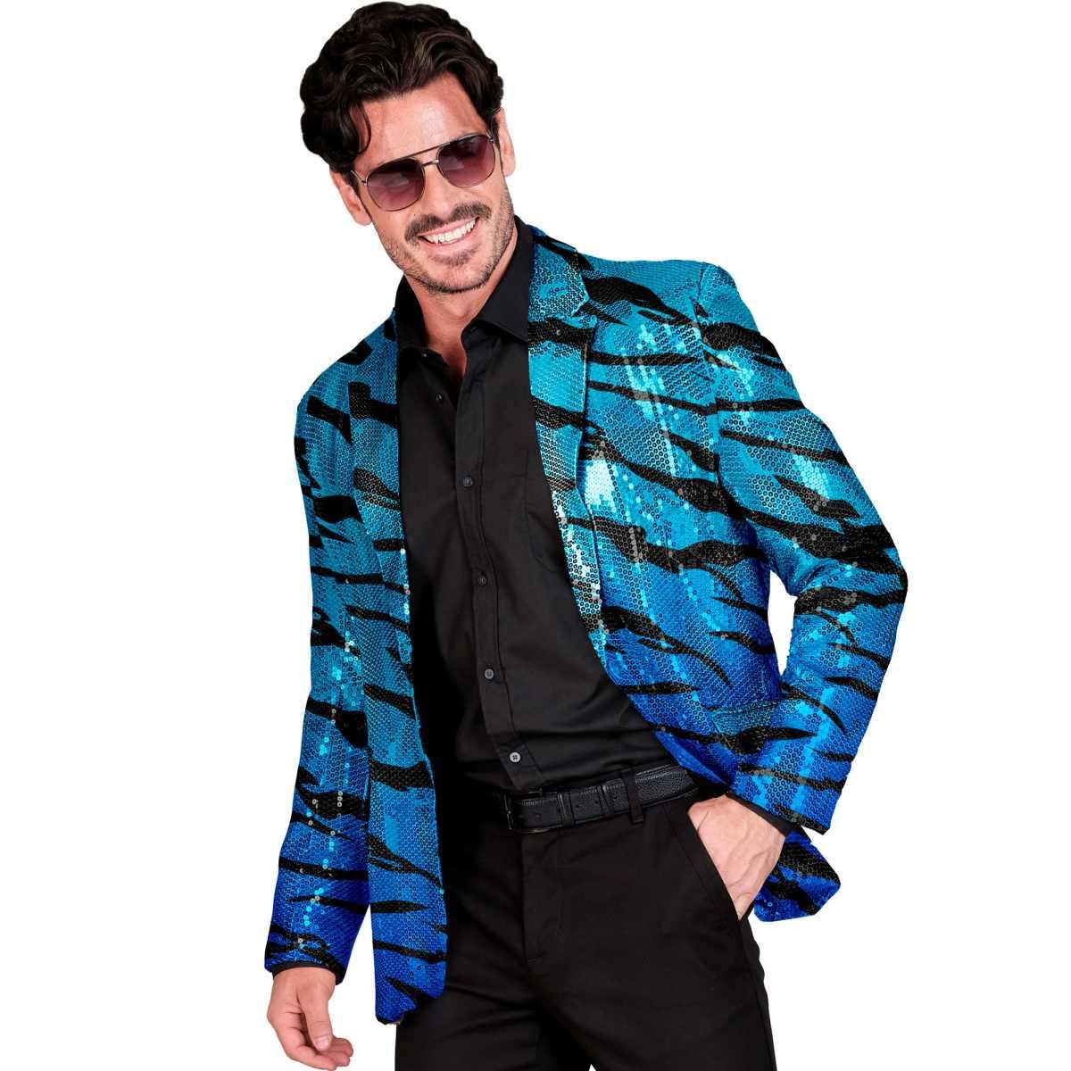 Giacca Party Disco Animalier Zebrata Paillettes Blu |Widmann