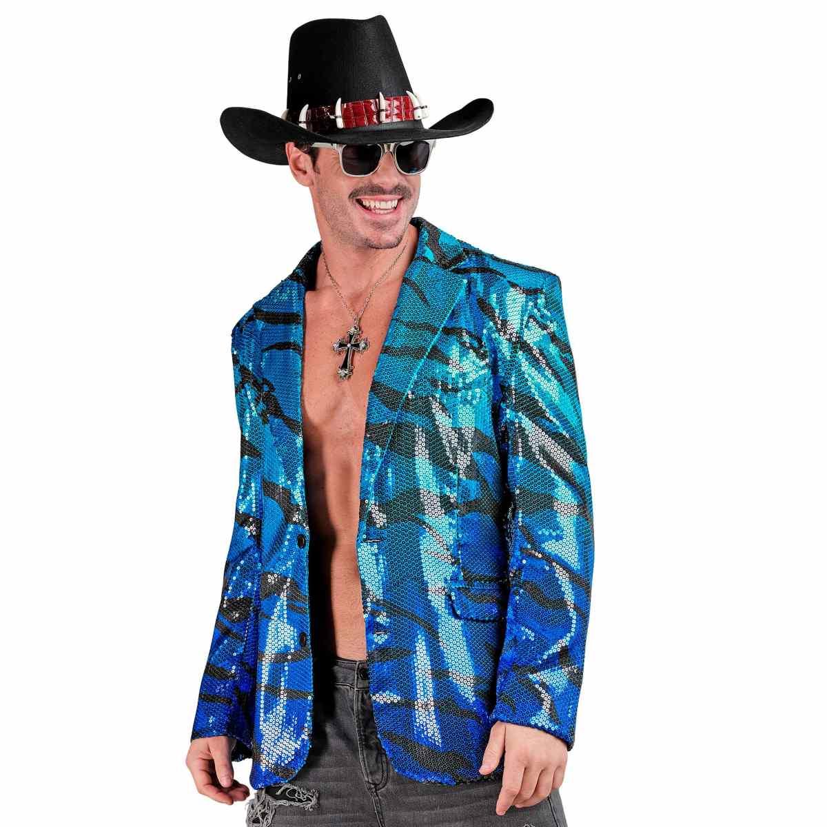 Giacca Party Disco Animalier Zebrata Paillettes Blu |Widmann