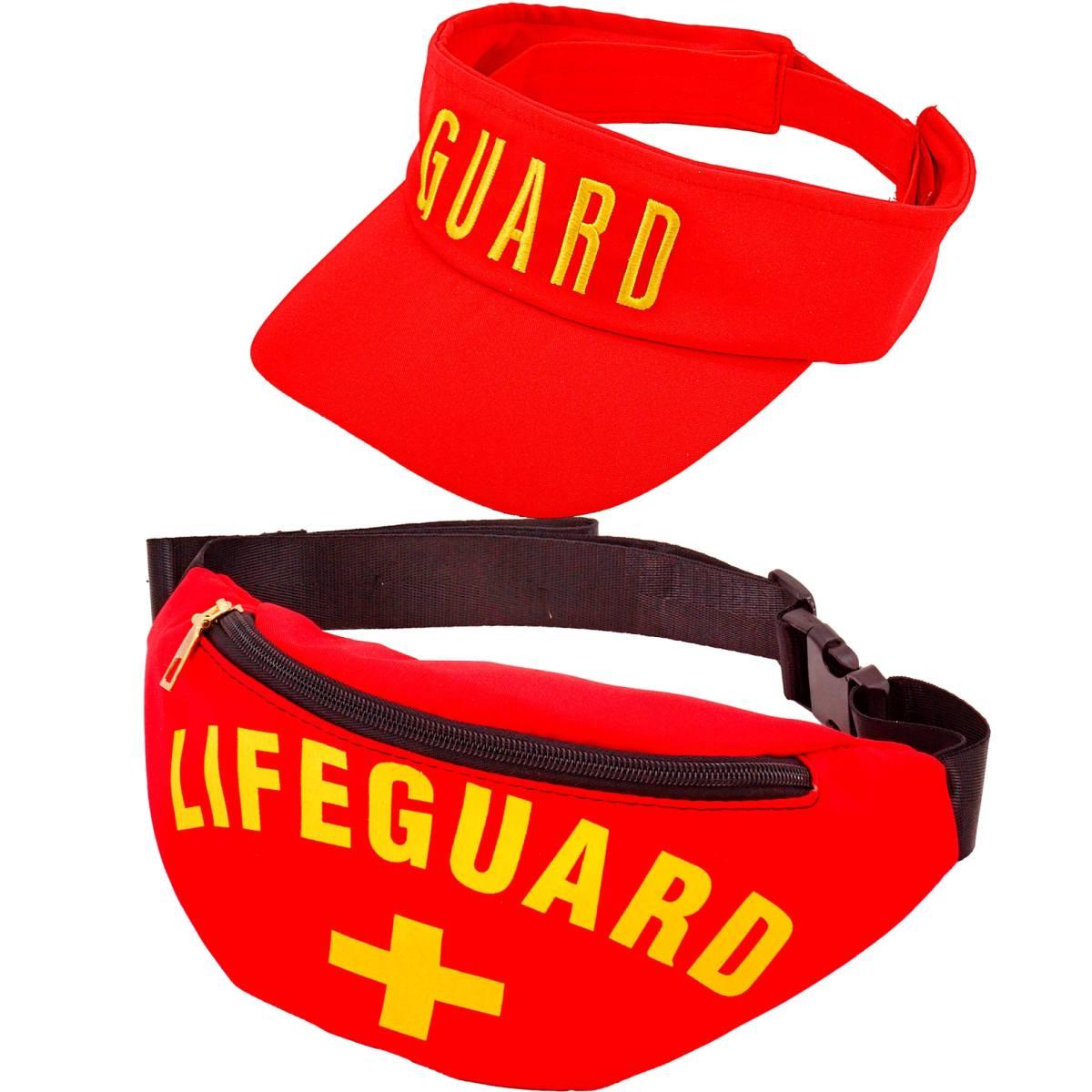 Cappello Bagnino Rosso Con Visiera E Marsupio Set pz.2 |Widmann