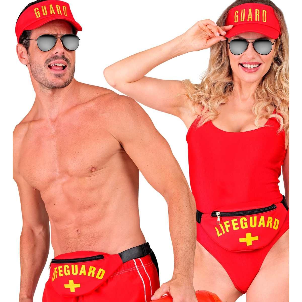 Cappello Bagnino Rosso Con Visiera E Marsupio Set pz.2 |Widmann
