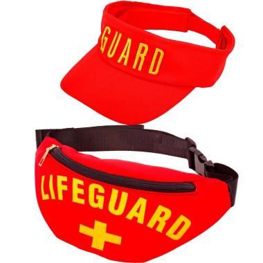 Cappello Bagnino Rosso Con Visiera E Marsupio Set pz.2 |Widmann