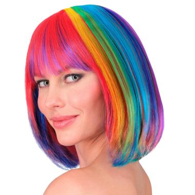 Parrucca Caschetto Multicolor Arcobaleno Liscia Con Frangia |Widmann