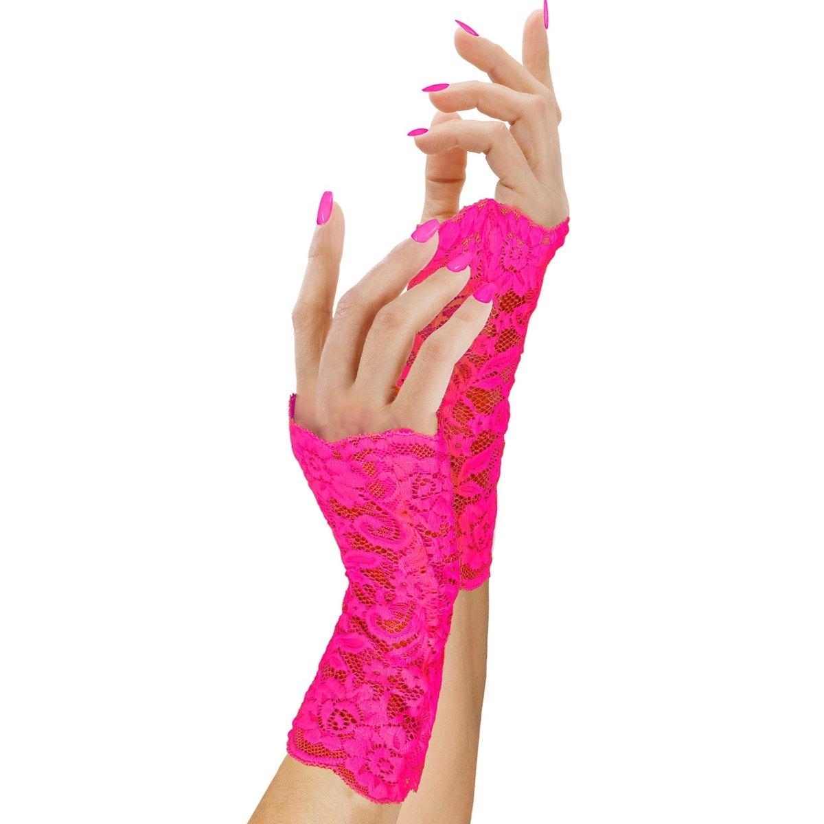 Guanti Corti Pizzo Rosa Fluo |Widmann