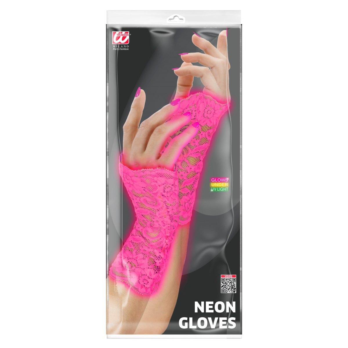 Guanti Corti Pizzo Rosa Fluo |Widmann