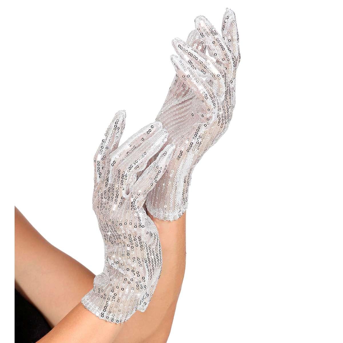 Guanti Corti Argento Con Paillettes cm.30 |Widmann