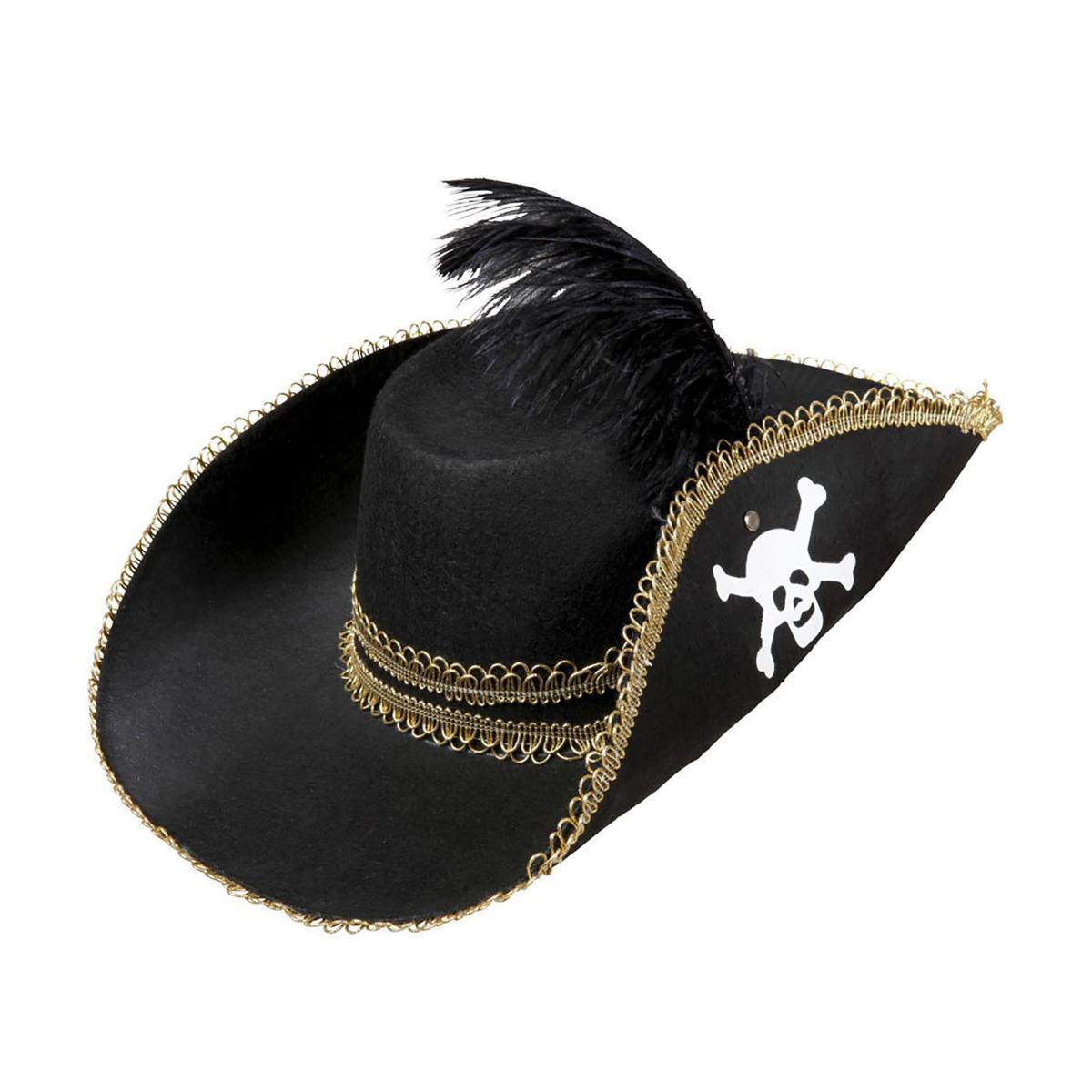 Cappello Pirata Nero Con Teschio E Piuma |Widmann