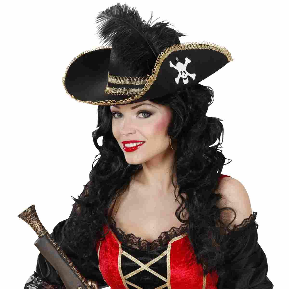 Cappello Pirata Nero Con Teschio E Piuma |Widmann