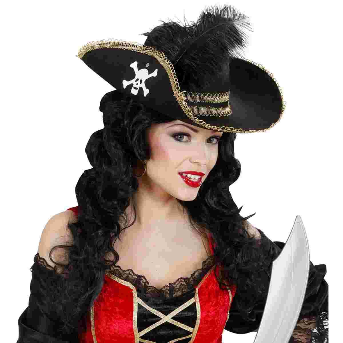 Cappello Pirata Nero Con Teschio E Piuma |Widmann